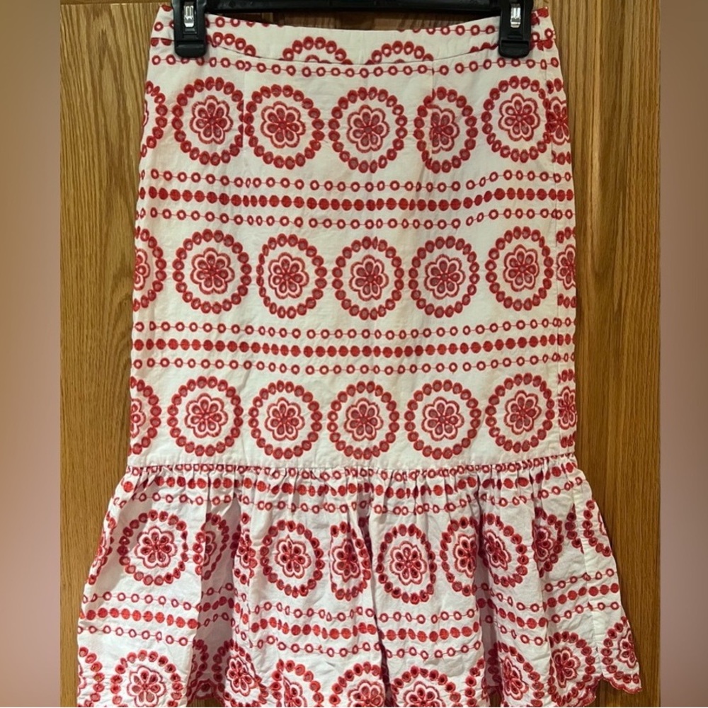 Boden Red and White Floral A-Line Skirt